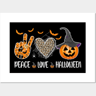 Peace Love Halloween Funny Halloween Costume Cool Pumpkin Shirt Posters and Art